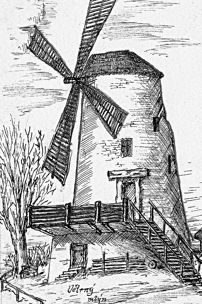 Historická kresba mlýna na Kanciborku, neznámý autor a rok